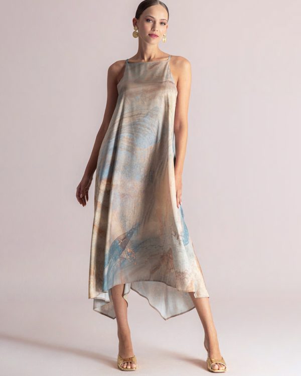 Asymmetric midi dress with abstract print - Moutaki