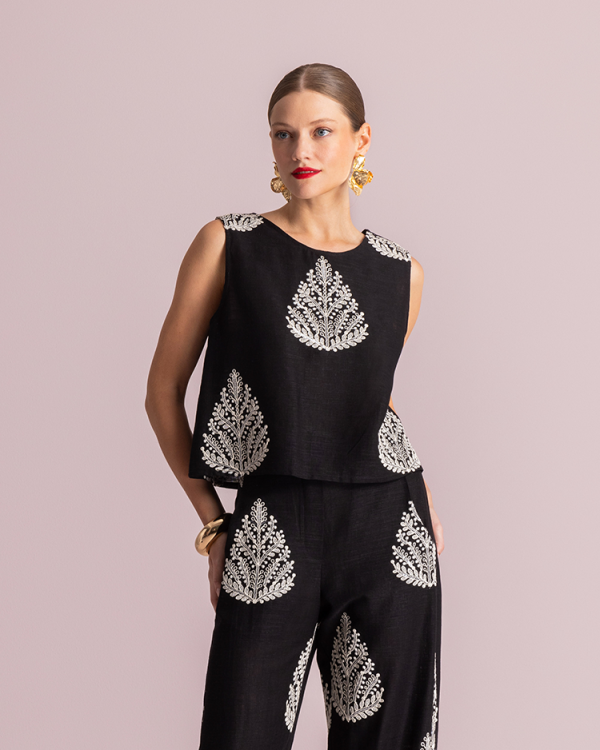 Printed sleeveless blouse with v-back - Moutaki