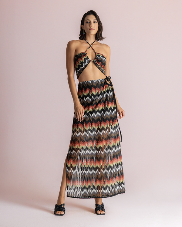 Zigzag print wrap maxi skirt - Moutaki
