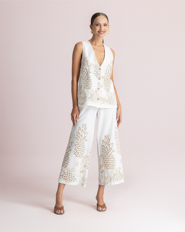 Embroidered wide-leg trousers - Moutaki
