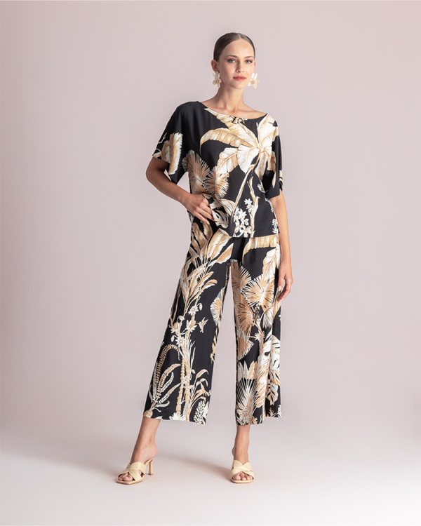 Wide-Leg botanical prints trousers - Moutaki