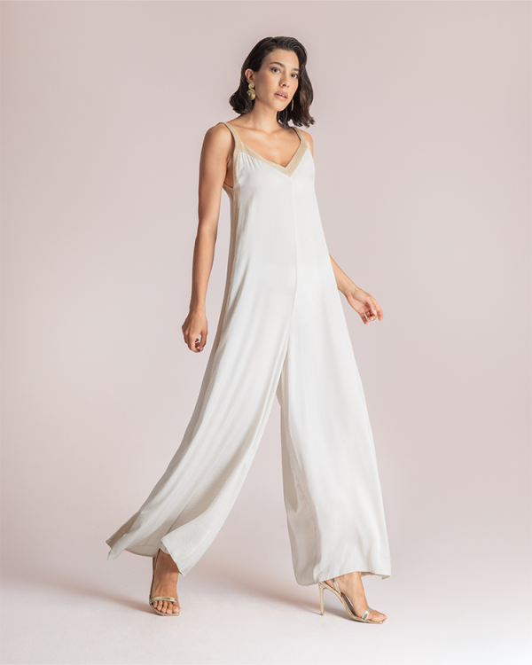 Wide-leg jumpsuit with metallic side detail - Moutaki