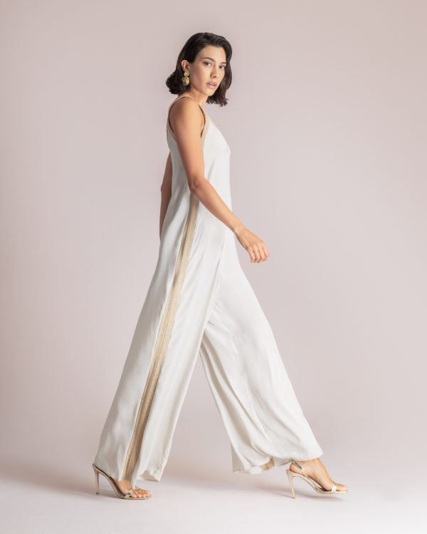 Alternative view of Wide-leg jumpsuit with metallic side detail - Moutaki