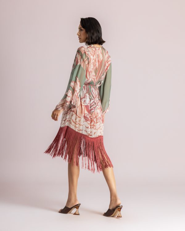 Alternative view of Printed kimono with fringe hem - Moutaki