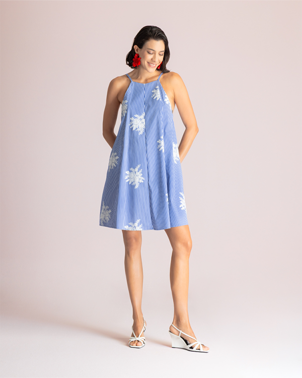 Floral stripe a-line mini dress - Moutaki