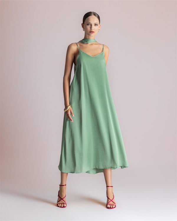 Midi dress with belt tie - Moutaki