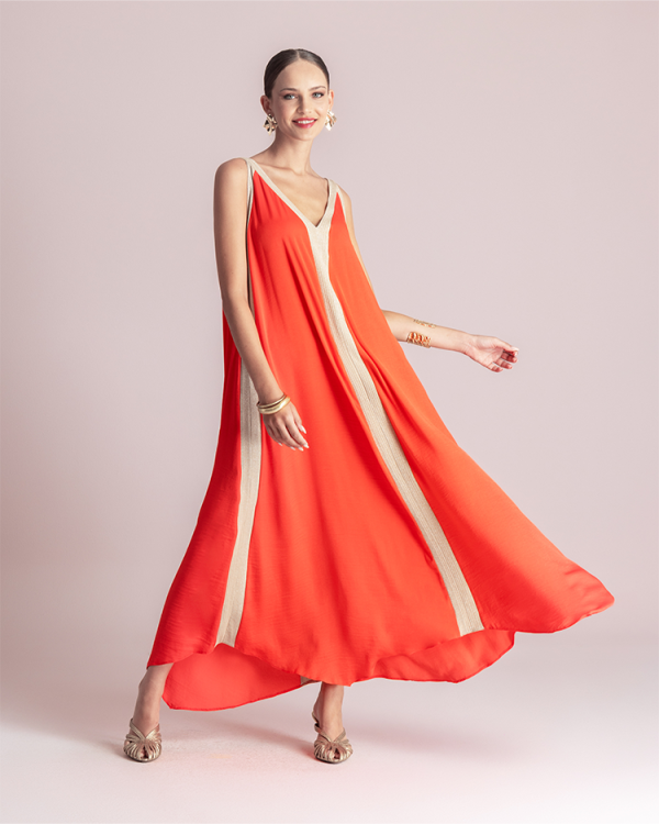 Flowing maxi dress with contrasting details - Moutaki