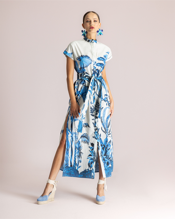Print belted midi dress - Moutaki