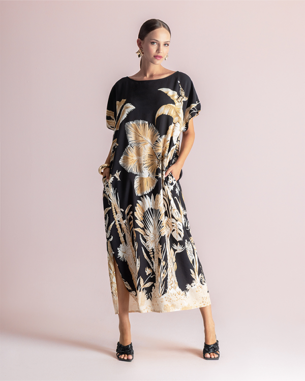 Botanical print kaftan midi dress - Moutaki