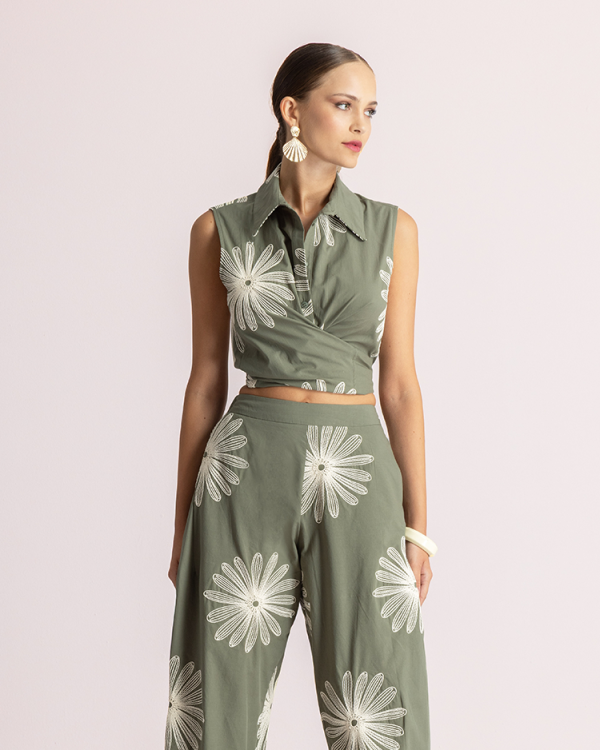 Floral wrap sleeveless blouse - Moutaki