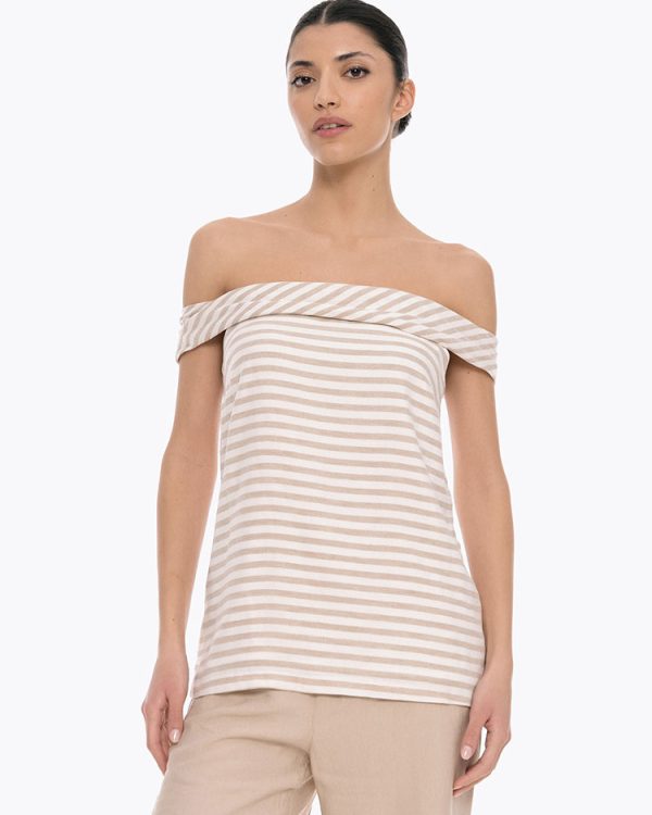 Ring off-shoulders striped top - 4Tailors