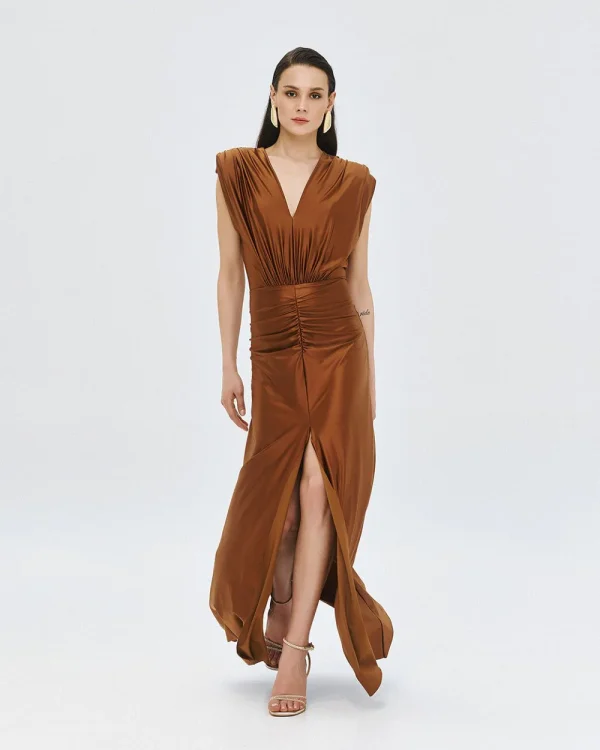Maxi dress with v-neck and ruching - Access Fashion