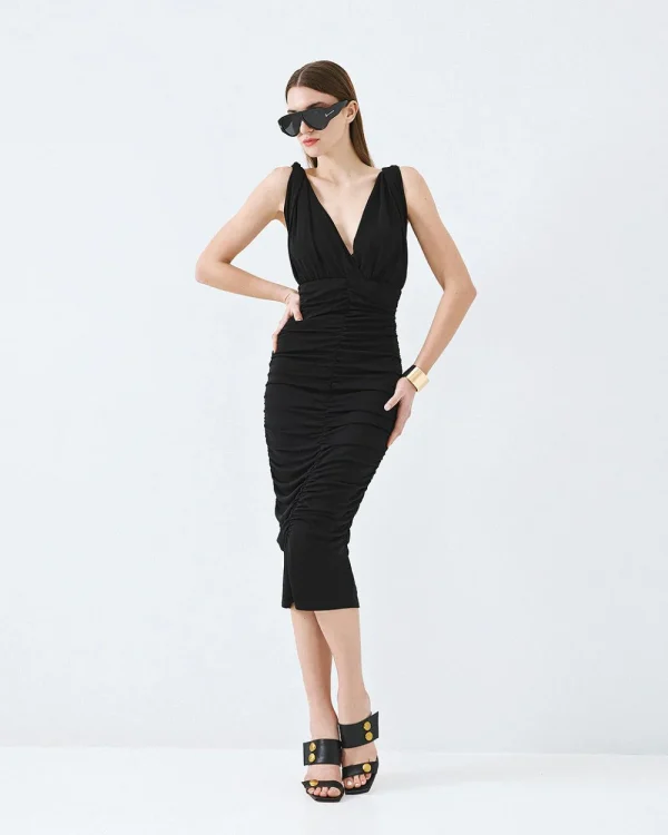 Dress with v-neck and gathers - Access Fashion