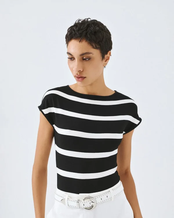Striped short-sleeve bodysuit - Access Fashion