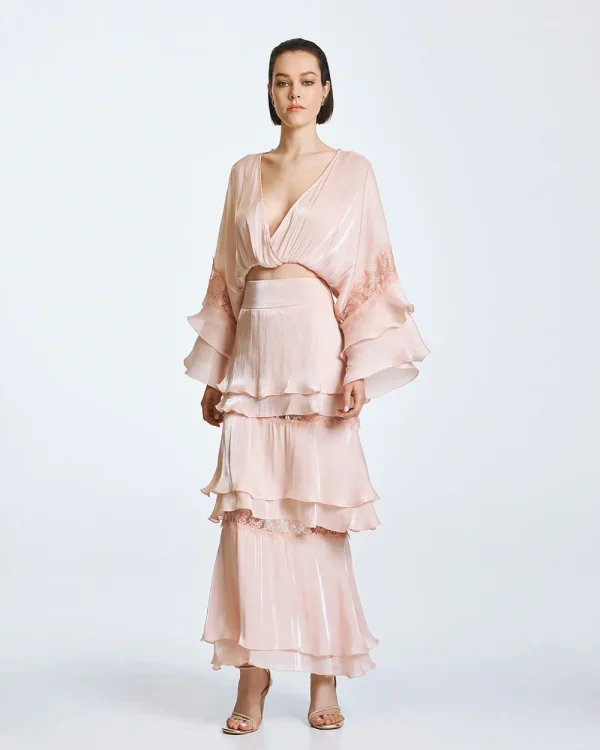 Wrap blouse with lace and ruffles - Access Fashion