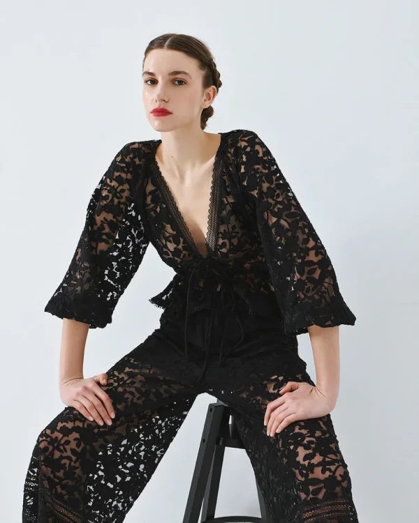 Devore blouse with tie details - Access Fashion