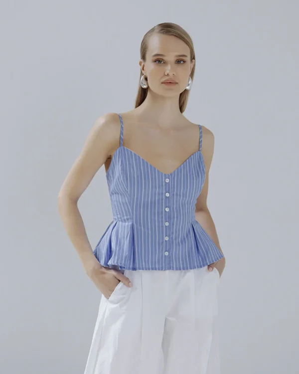 Striped strap top with pleats - Access Fashion