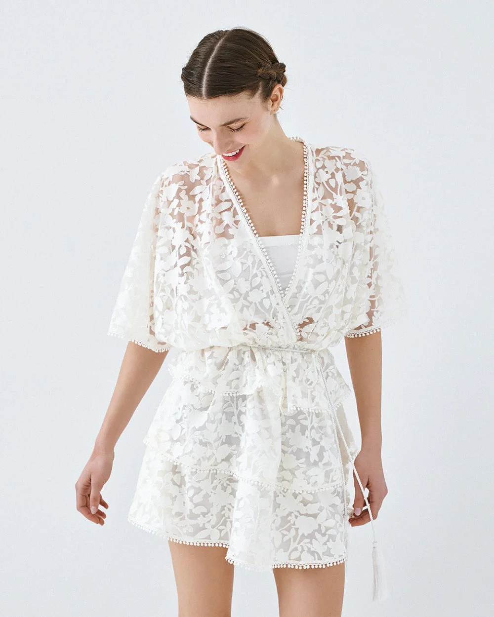 Brouska - S26-3028-0290 Mini devore dress with ruffles - Access Fashion - Image 2