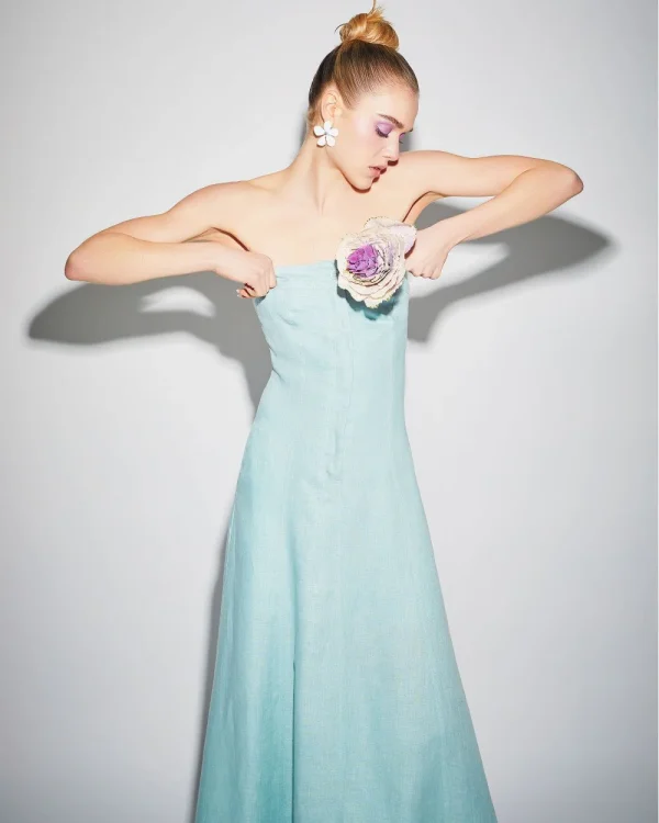 Strapless dress with zip and button - Access Fashion