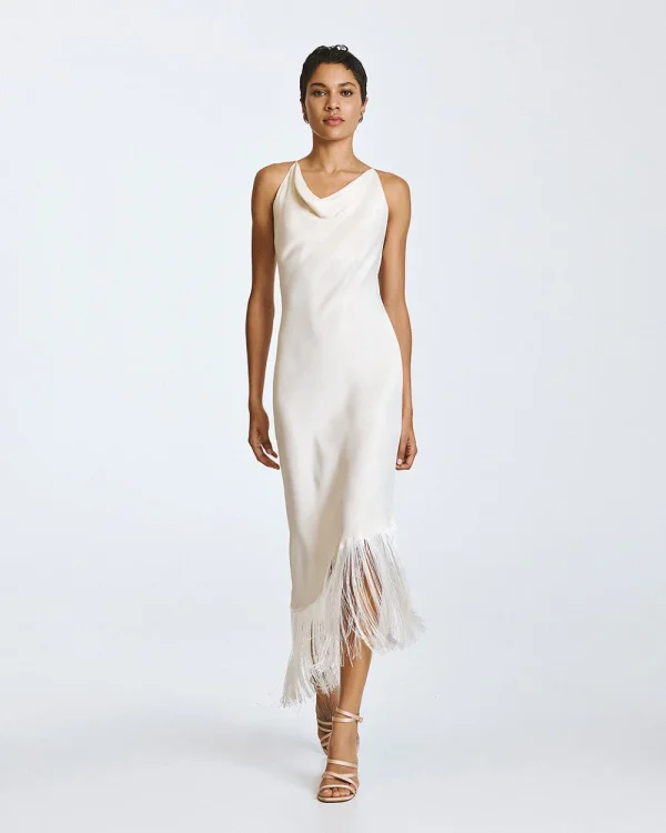 Draped midi dress with fringes - Access Fashion