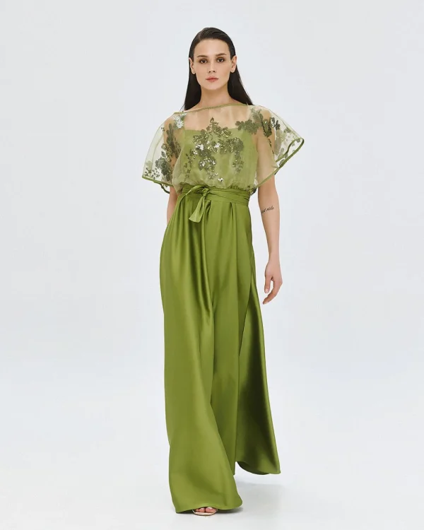 Maxi satin dress with sequins - Access Fashion