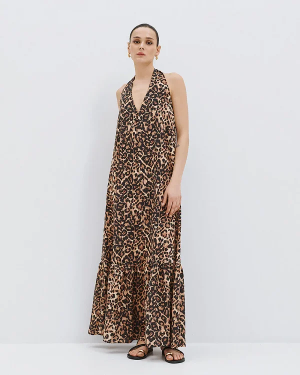 Halter leopard dress with ruffles - Access Fashion