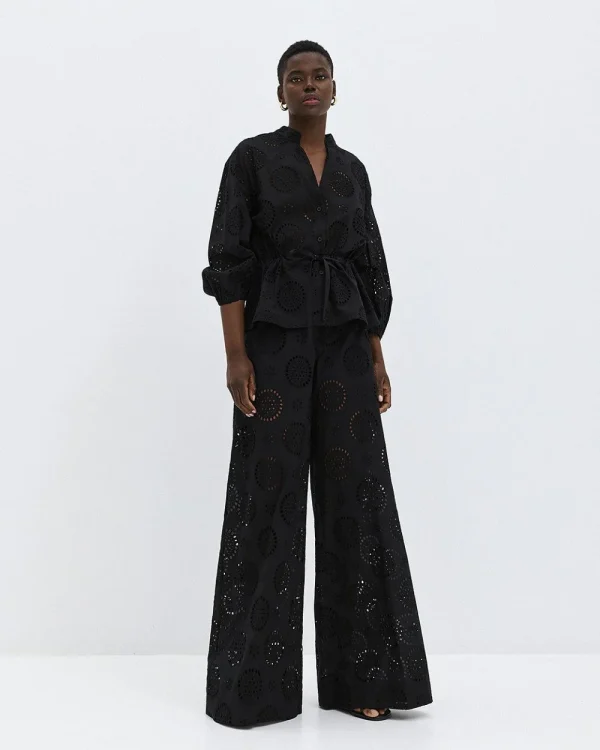 Wide-leg broderie pants - Access Fashion