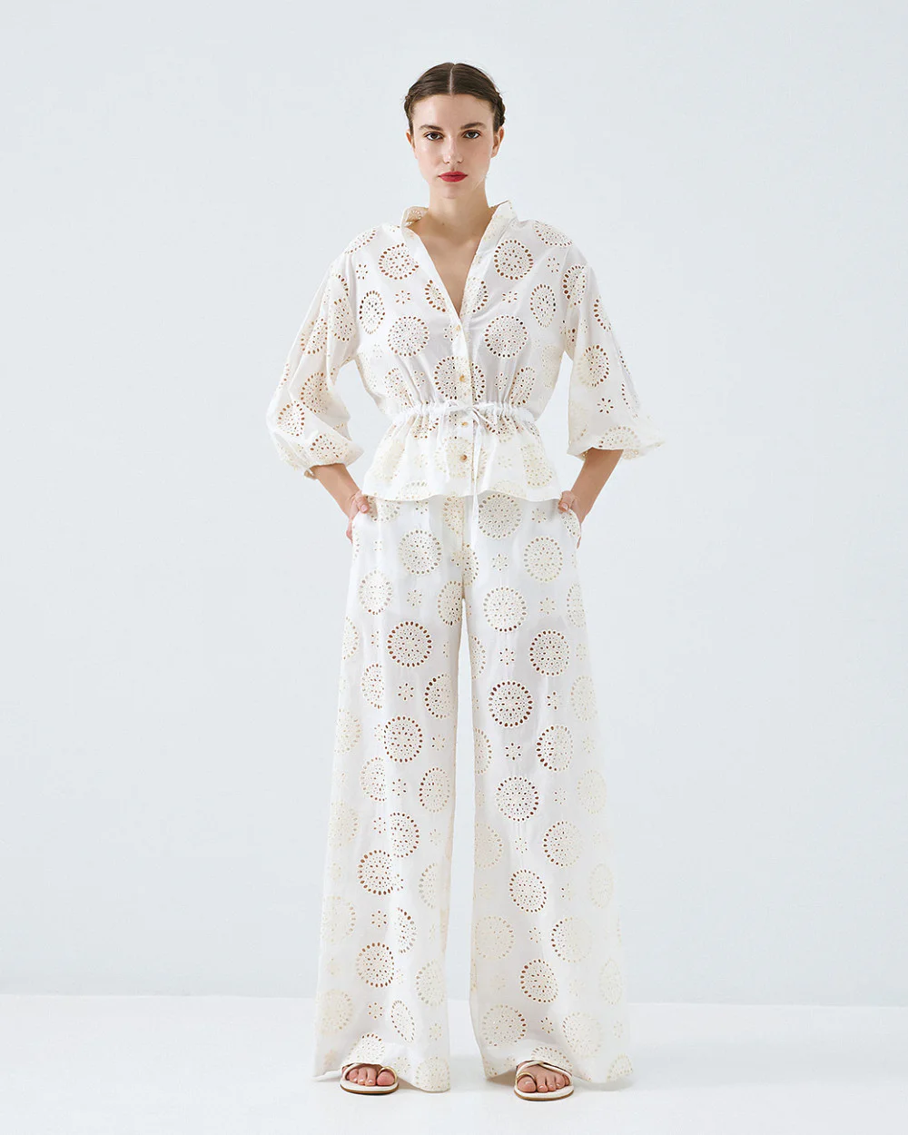 Brouska - S26-5105-0313 Wide-leg broderie pants - Access Fashion - Image 5