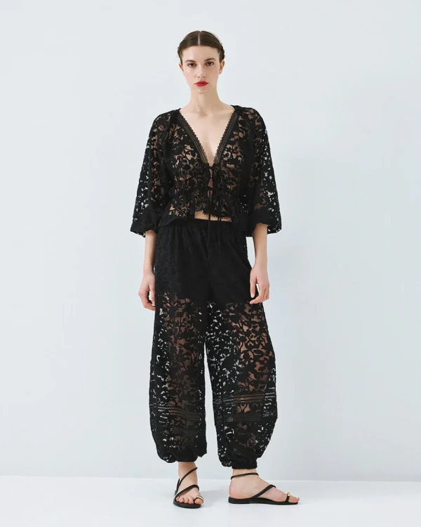 Devore pants with elastic waistband - Access Fashion