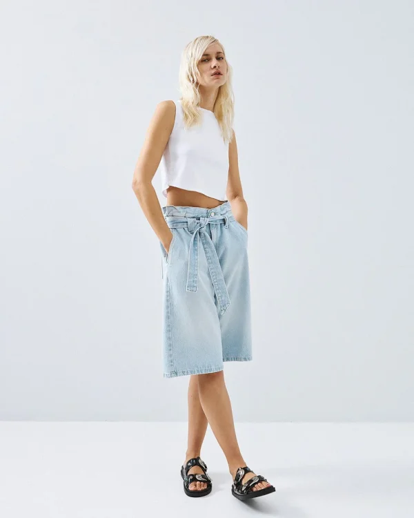 Denim bermuda shorts with belt - Access Fashion