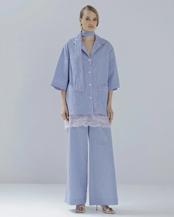 Striped pants with piping - Access Fashion