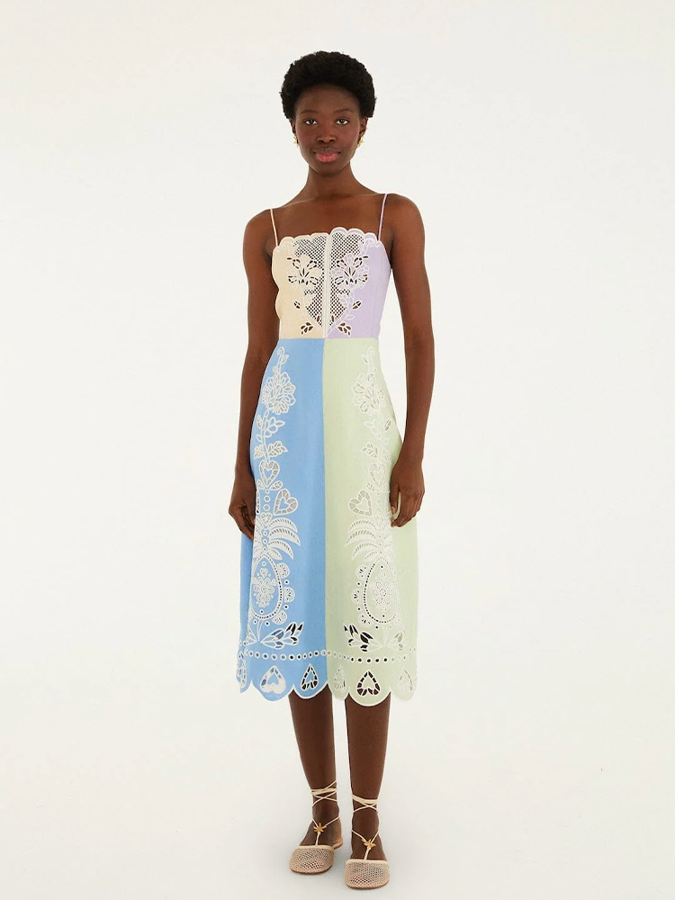 Brouska - FRS26-358096 Multicolor embroidered midi dress - Farm Rio