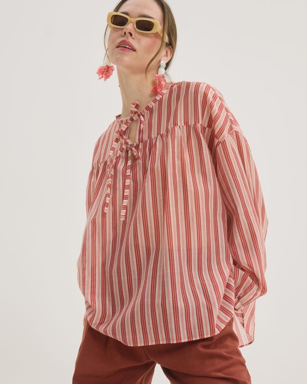 Striped tie-neck relaxed blouse - Innocent