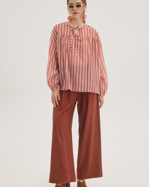 Alternative view of Striped tie-neck relaxed blouse - Innocent