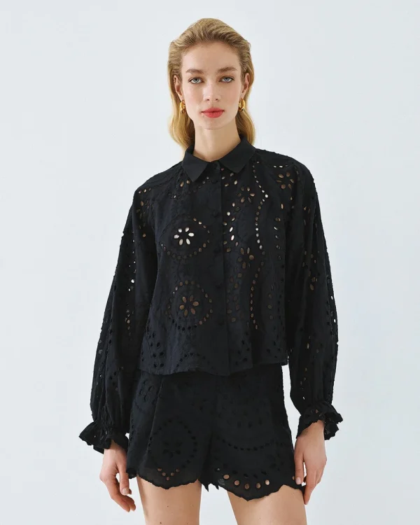 Broderie shirt with elastic cuffs - Access Fashion