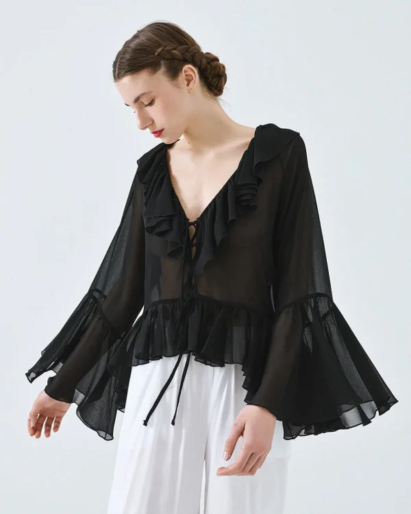 Muslin blouse with ruffle detailing - Access Fashion