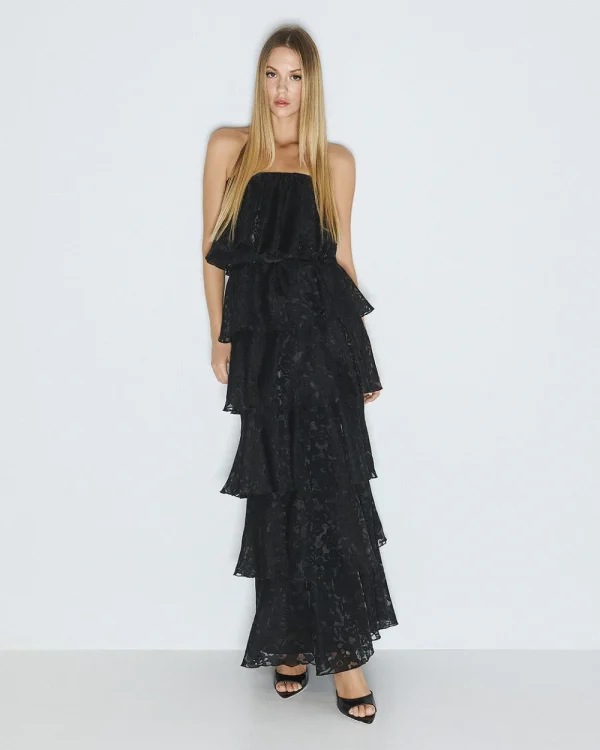Maxi devore dress with ruffle details - Access Fashion