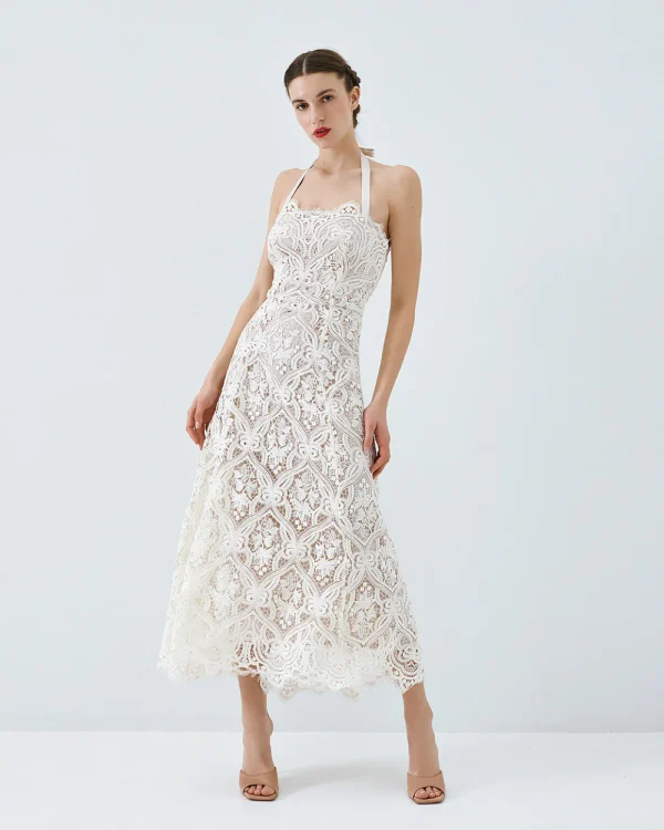 Midi lace dress with a belt - Access Fashion
