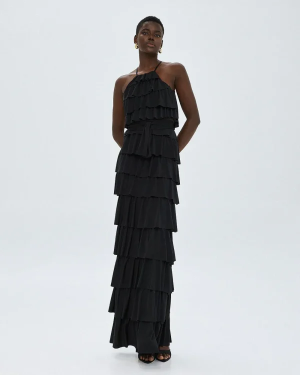 Long halter dress with ruffle detail - Access Fashion