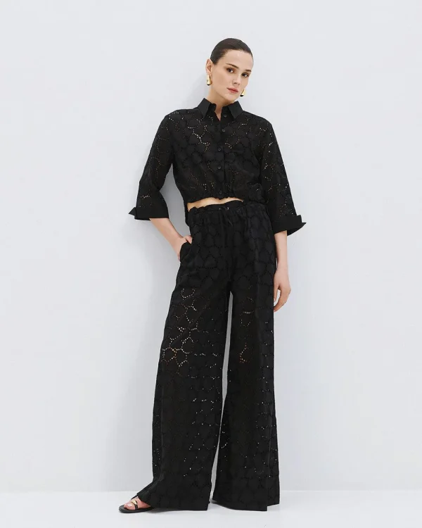 Broderie pants with a double waistband - Access Fashion