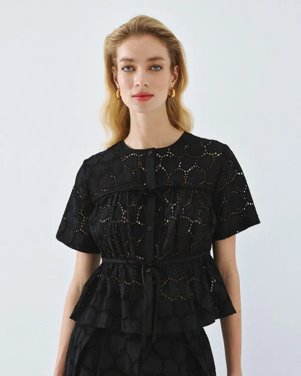 Short-sleeve broderie shirt - Access Fashion