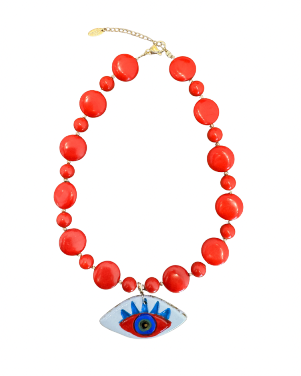 Ceramic eye necklace with howlite stones - Ifigenia Loukou