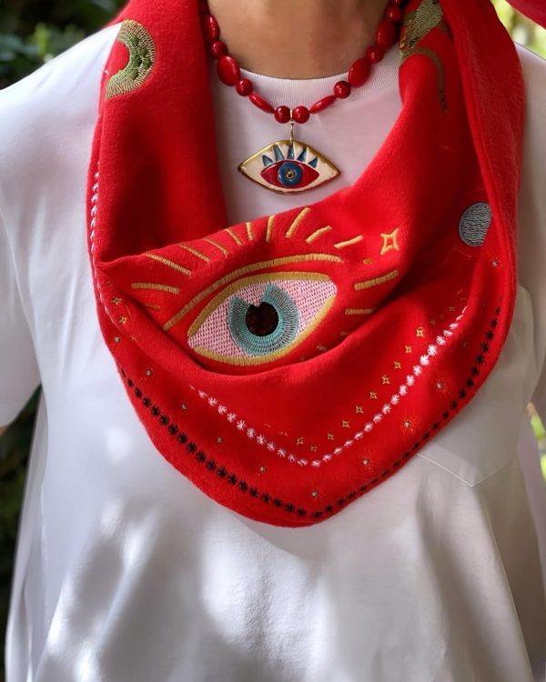Alternative view of Ceramic eye necklace with howlite stones - Ifigenia Loukou