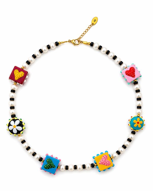 Pearl necklace with murano stones - Ifigenia Loukou