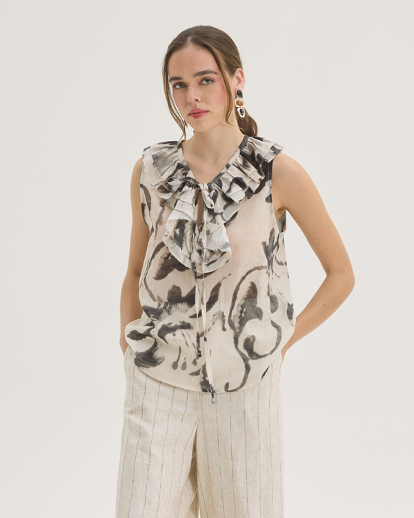 Ruffled printed sleeveless blouse - Innocent