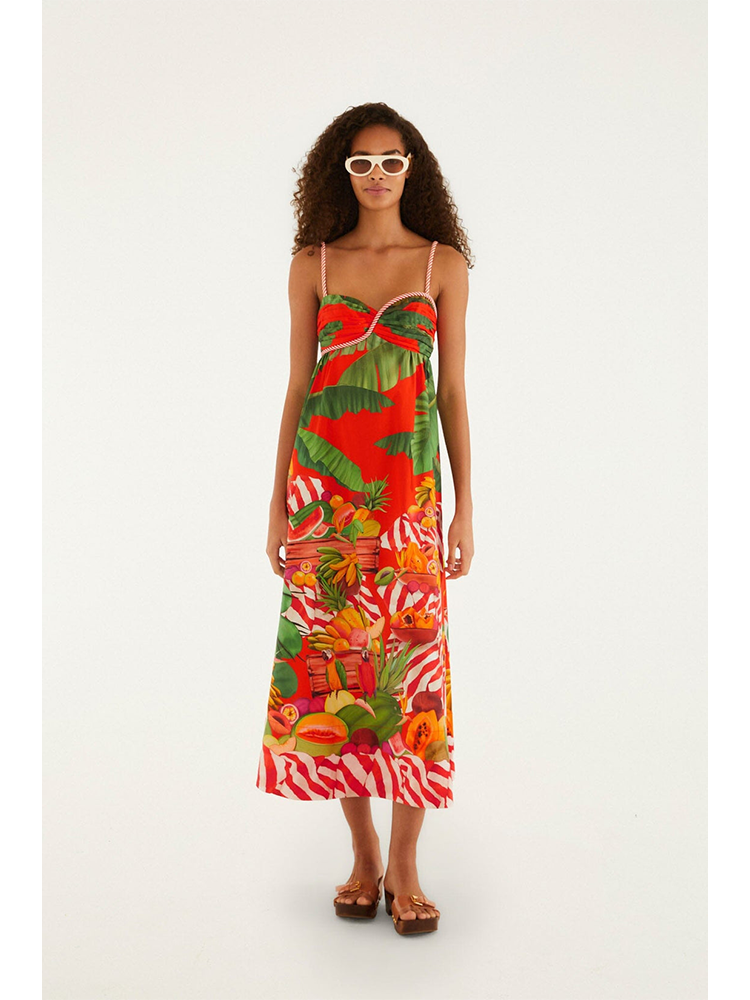Brouska - FRS26-355386 Trolley sweetheart neck maxi dress - Farm Rio