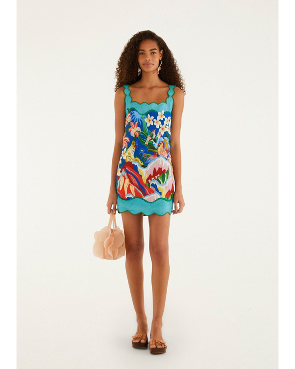Multicolor garden of life scarf scallop mini dress - Farm Rio