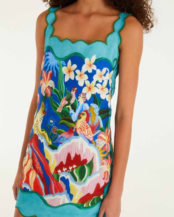 Alternative view of Multicolor garden of life scarf scallop mini dress - Farm Rio