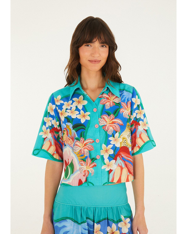 Multicolor garden of life short sleeve crop shirt - Farm Rio
