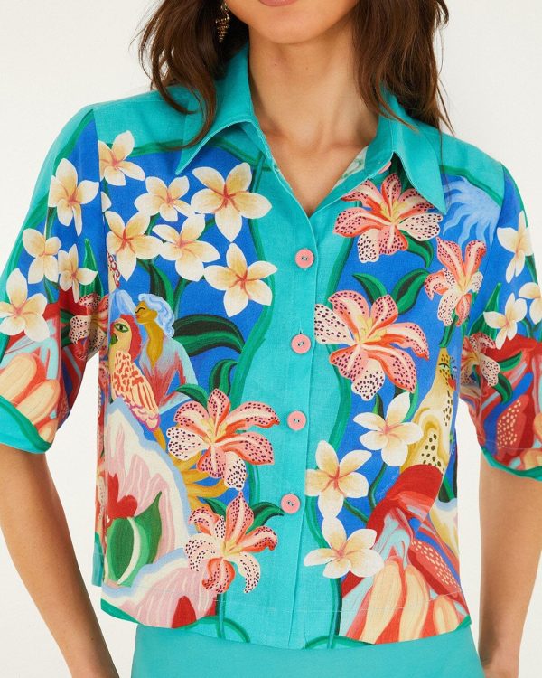 Alternative view of Multicolor garden of life short sleeve crop shirt - Farm Rio